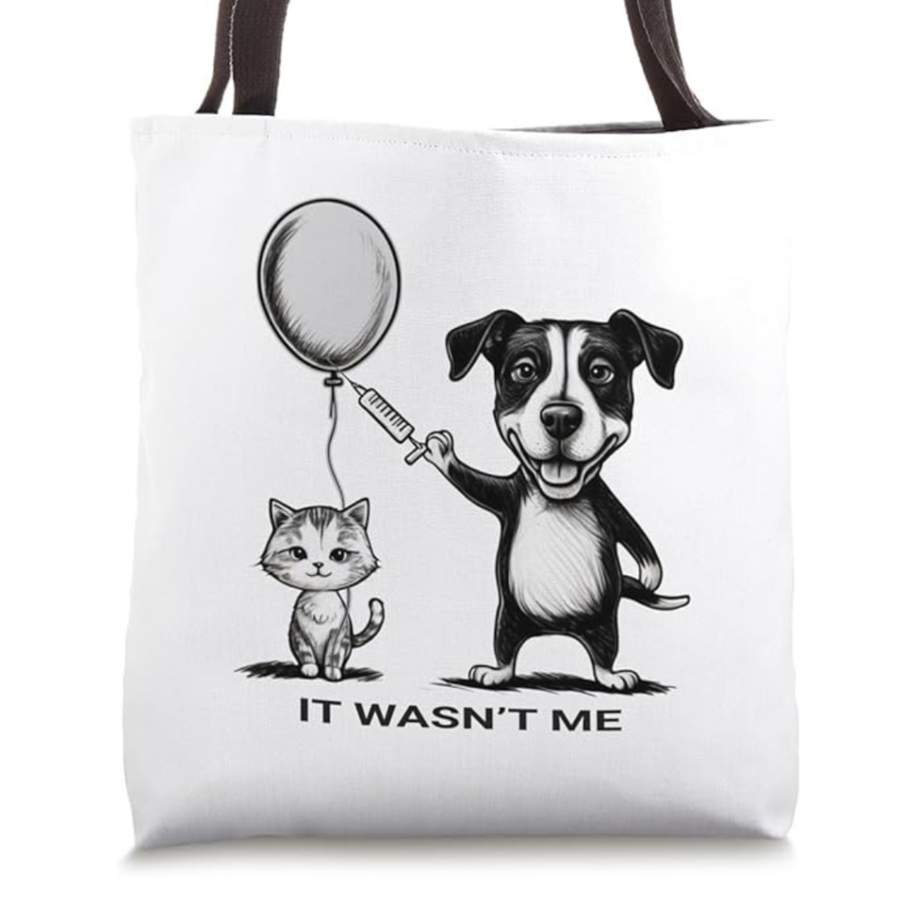 It Wasn't Me, Cat and Dog Graphic Saying Tote Bag
