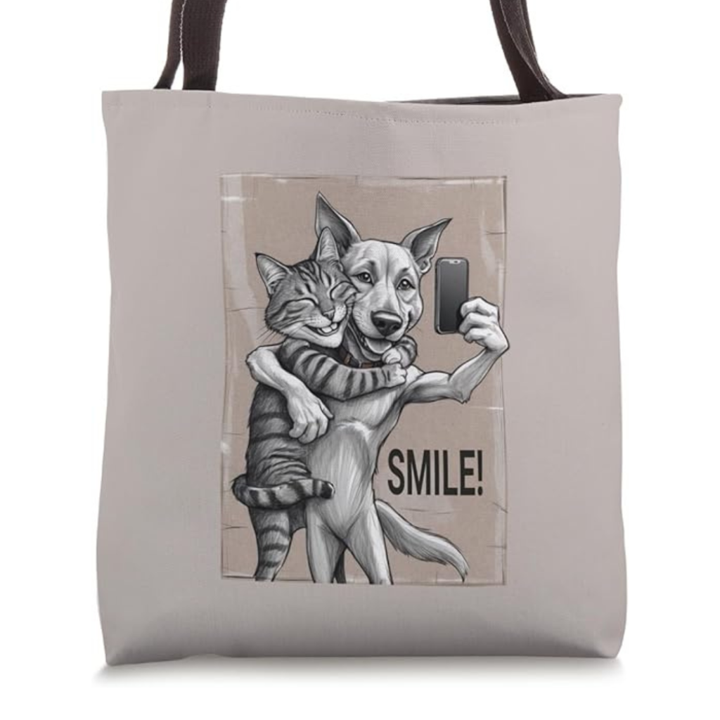 SMILE! Graphic Cat and Dog Tote Bag
