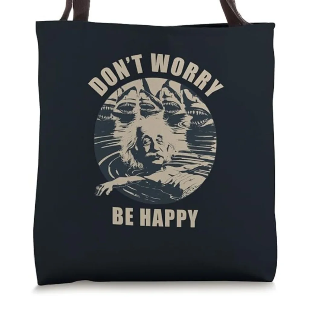 Albert Einstein is Happy at the Ocean, Graphic Saying Tote Bag