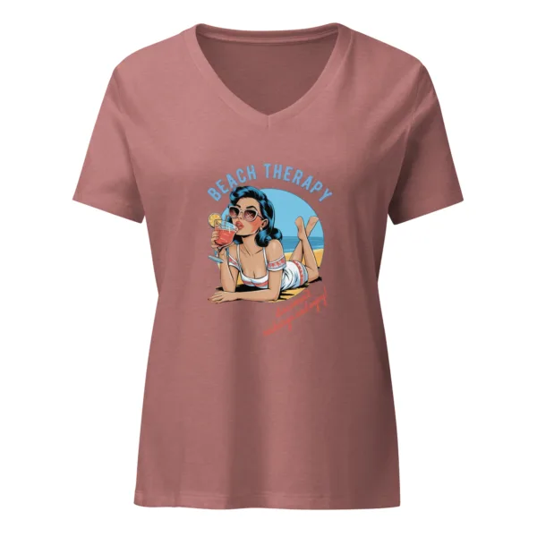 Beach Therapy Graphic V-Neck T-Shirt - Image 4