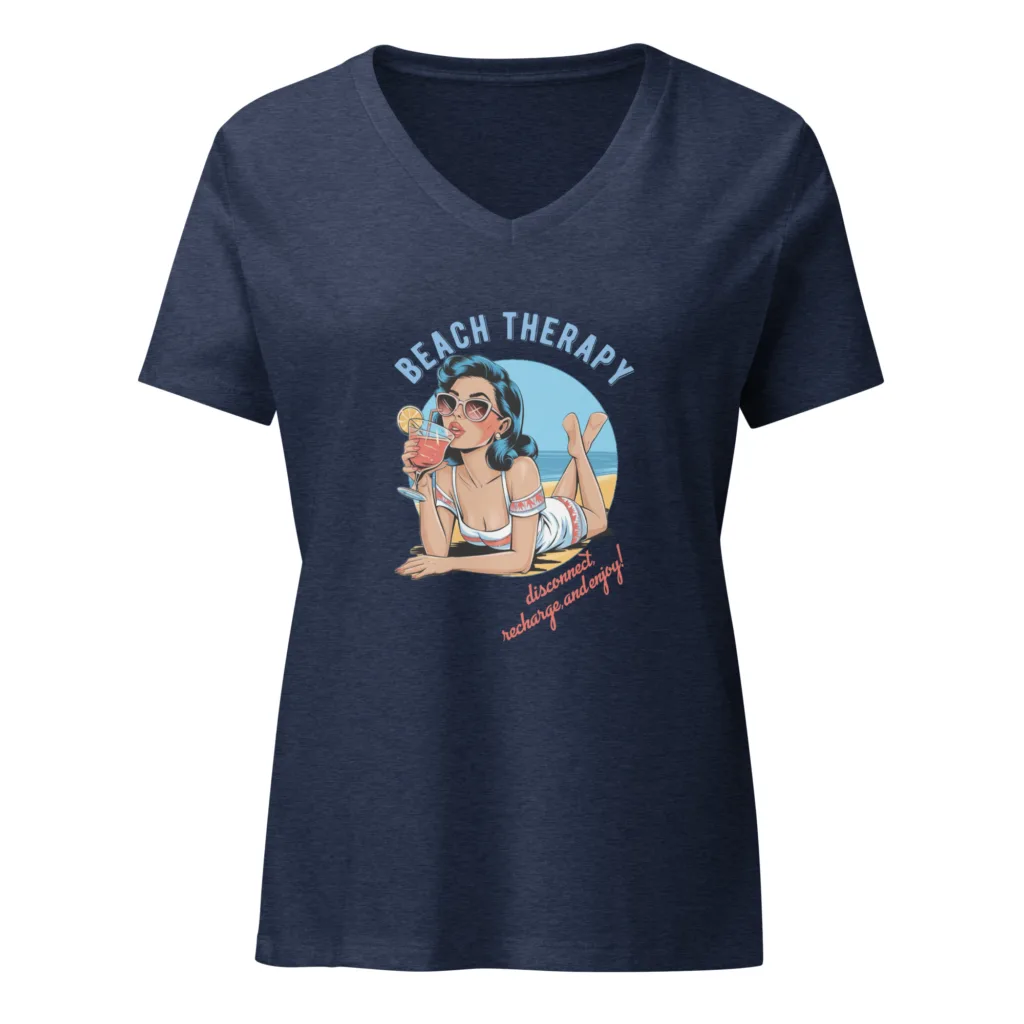 Womens Beach Therapy Graphic V-Neck T-Shirt
