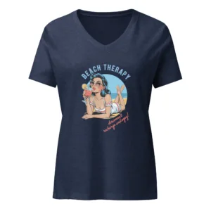Womens Beach Therapy Graphic V-Neck T-Shirt