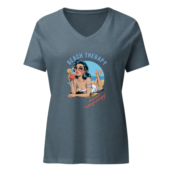 Beach Therapy Graphic V-Neck T-Shirt - Image 3