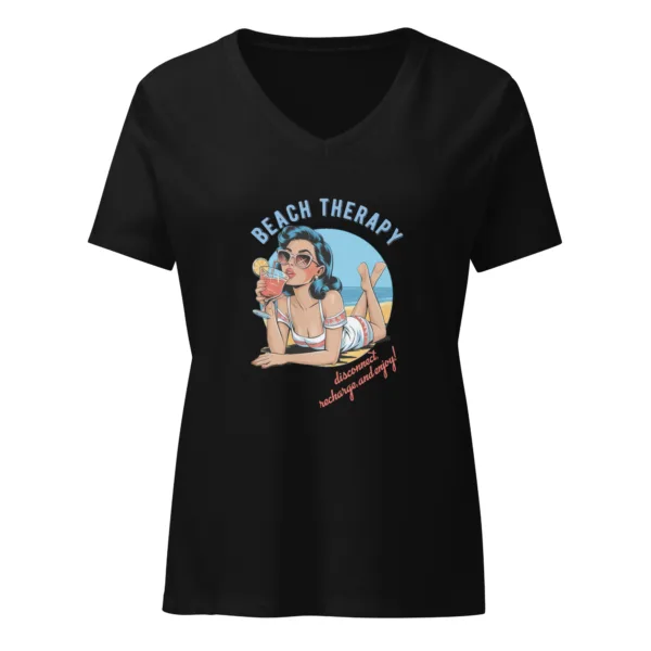 Womens Beach Therapy Graphic V-Neck T-Shirt