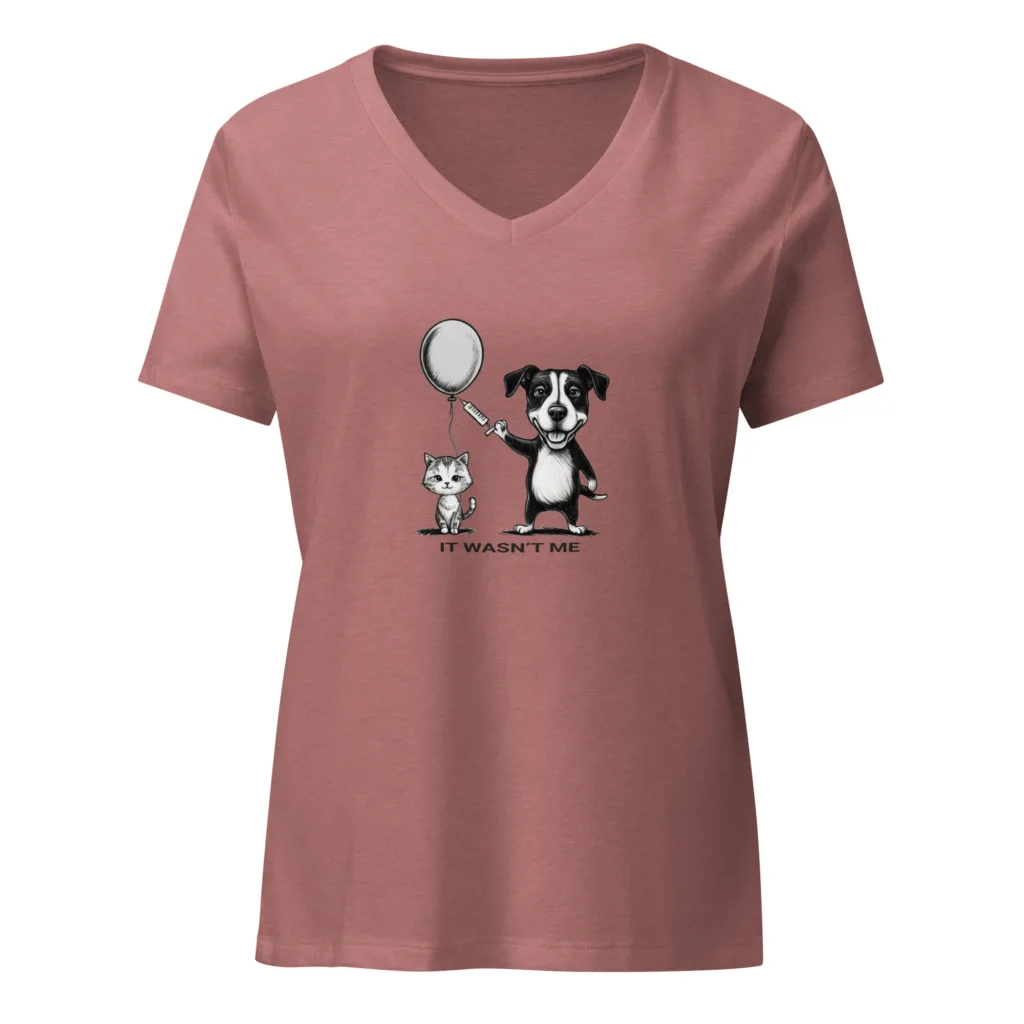 It Wasn't Me, Cat and Dog Graphic Saying V-Neck T-Shirt