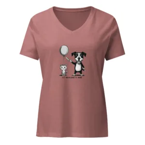 It Wasn't Me, Cat and Dog Graphic Saying V-Neck T-Shirt