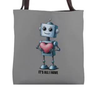 Robot with a Big Heart, Cute Graphic Tote Bag