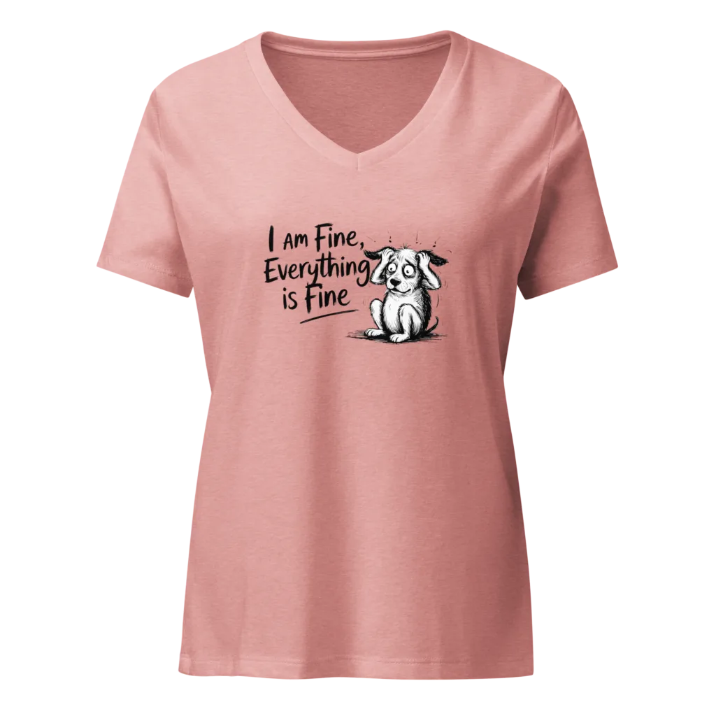 Womens I am Fine, everything is fine, Sarcastic Graphic Saying V-Neck T-Shirt