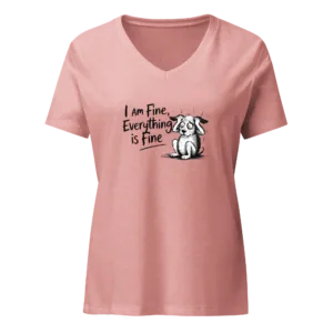 Womens I am Fine, everything is fine, Sarcastic Graphic Saying V-Neck T-Shirt