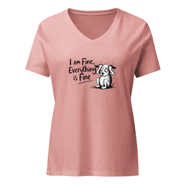 Womens I am Fine, everything is fine, Sarcastic Graphic Saying V-Neck T-Shirt