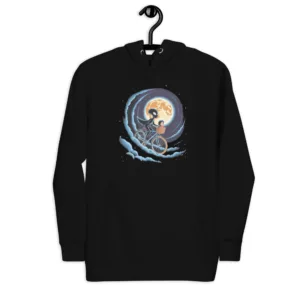 Alien & Kid Flying Bike - Retro Moon Ride Graphic Pullover Hoodie