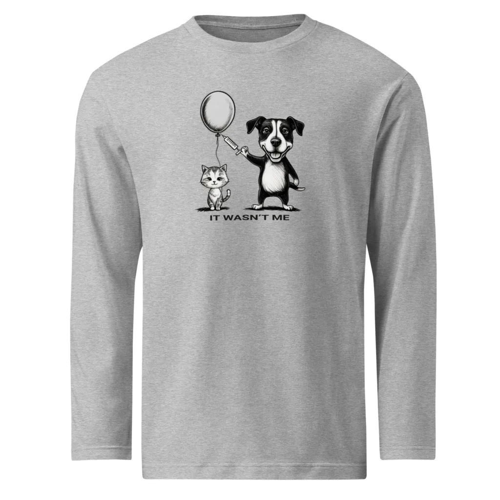 It Wasn't Me, Cat and Dog Graphic Saying Long Sleeve T-Shirt