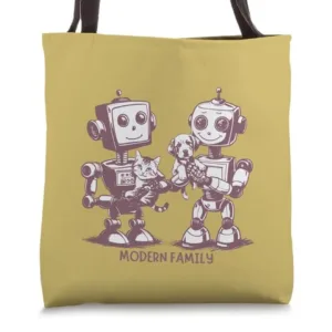 Modern Family, Robot Couple with Cat and Dog Graphic Tote Bag